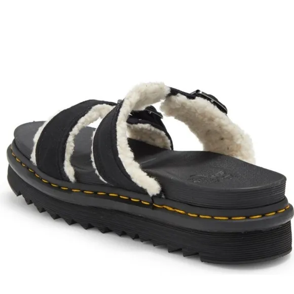 Doc Martens NIB Myles Black Faux Fur Slides Men's Size 13