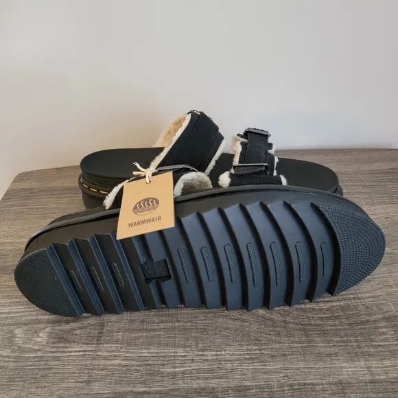 Doc Martens NIB Myles Black Faux Fur Slides Men's Size 13