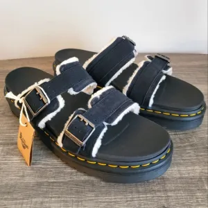 Doc Martens NIB Myles Black Faux Fur Slides Men's Size 13