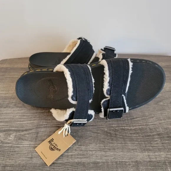 Doc Martens NIB Myles Black Faux Fur Slides Men's Size 13