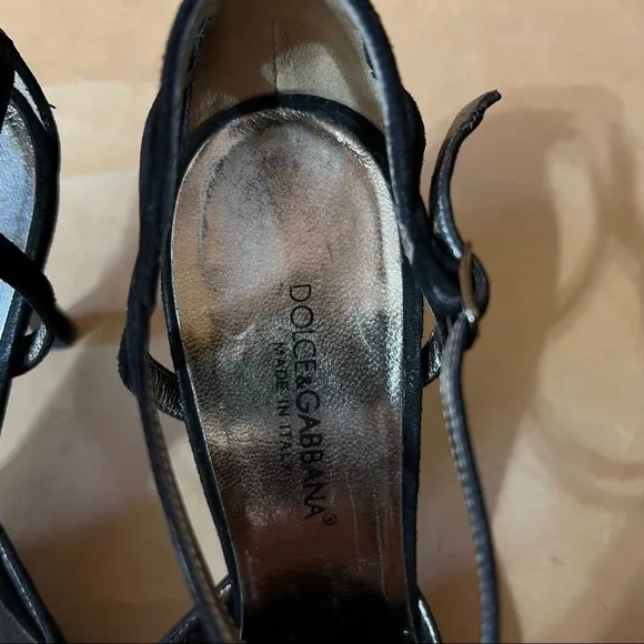 Dolce &amp; Gabbana | Suede Ankle Strap Almond Toe Heels Black Size 7.5 (EU 37.5)