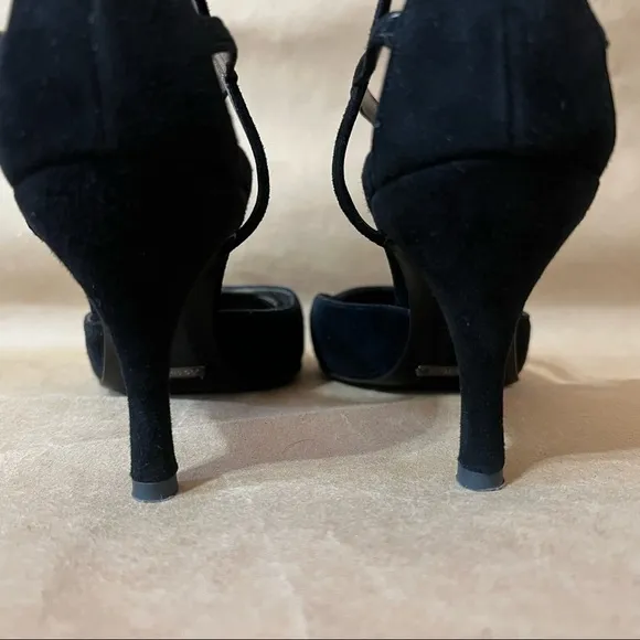 Dolce &amp; Gabbana | Suede Ankle Strap Almond Toe Heels Black Size 7.5 (EU 37.5)