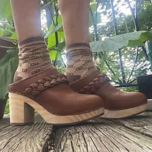 DOLCE VITA Hila Saddle Leather Platform Wooden Heels Sz 9