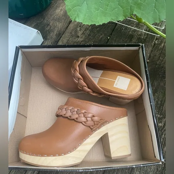 DOLCE VITA Hila Saddle Leather Platform Wooden Heels Sz 9
