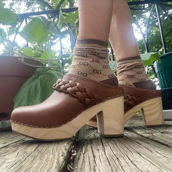 DOLCE VITA Hila Saddle Leather Platform Wooden Heels Sz 9