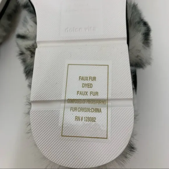 Dolce Vita Pochy Slingback Faux Snow Leopard Faux Fur Hard Sole Slippers Size 6