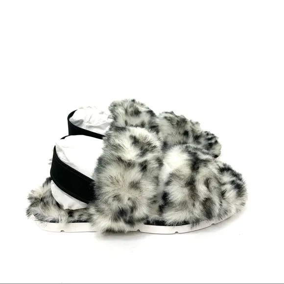 Dolce Vita Pochy Slingback Faux Snow Leopard Faux Fur Hard Sole Slippers Size 6