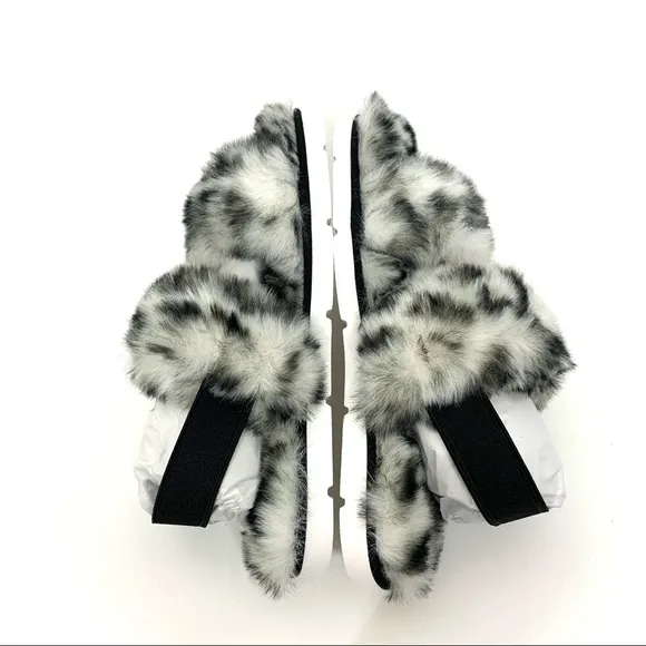 Dolce Vita Pochy Slingback Faux Snow Leopard Faux Fur Hard Sole Slippers Size 6