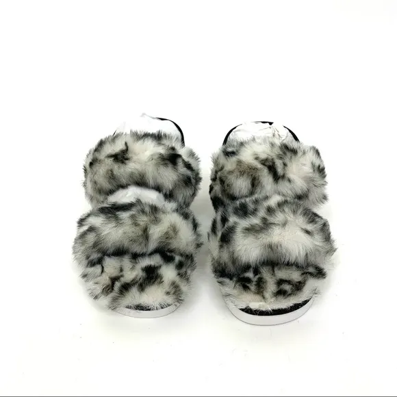 Dolce Vita Pochy Slingback Faux Snow Leopard Faux Fur Hard Sole Slippers Size 6