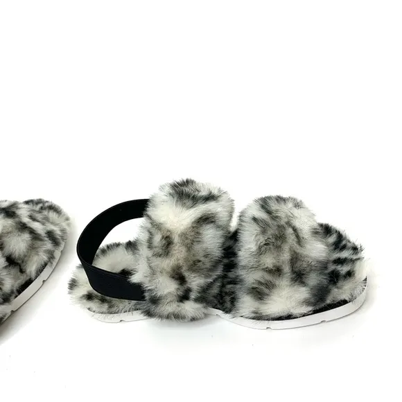 Dolce Vita Pochy Slingback Faux Snow Leopard Faux Fur Hard Sole Slippers Size 6