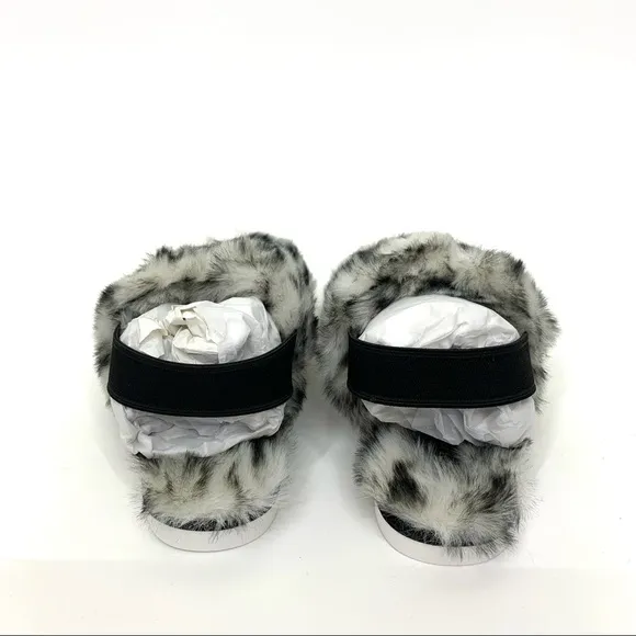 Dolce Vita Pochy Slingback Faux Snow Leopard Faux Fur Hard Sole Slippers Size 6