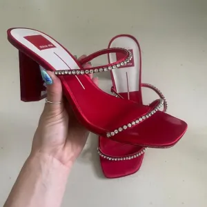 Dolce Vita Rhinestone Embellished Dual Strap Satin Sandals Red Size 9