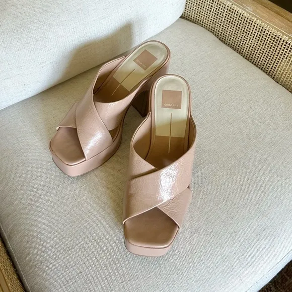 Dolce Vita Wonder Platform Leather Criss Cross Heels in Blush Nude