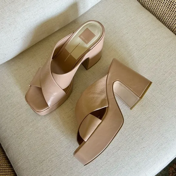 Dolce Vita Wonder Platform Leather Criss Cross Heels in Blush Nude