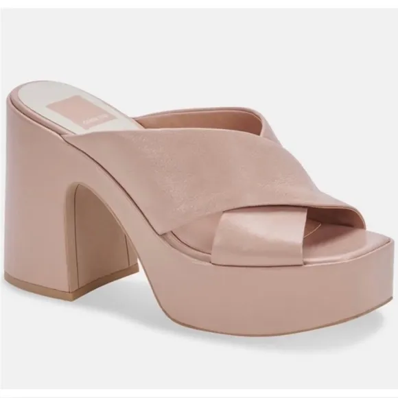 Dolce Vita Wonder Platform Leather Criss Cross Heels in Blush Nude
