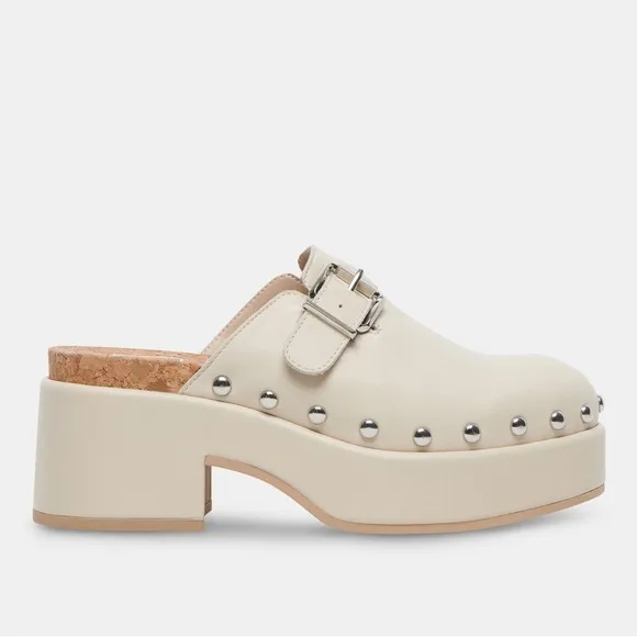 Dolce Vita Yevan platform studded leather clogs mule ivory size 8.5