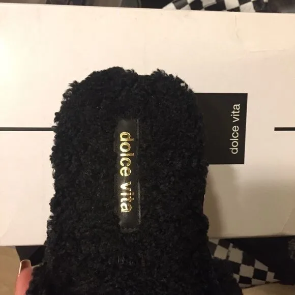 Dolce Vita New Black Fuzzy Slides Studded 8