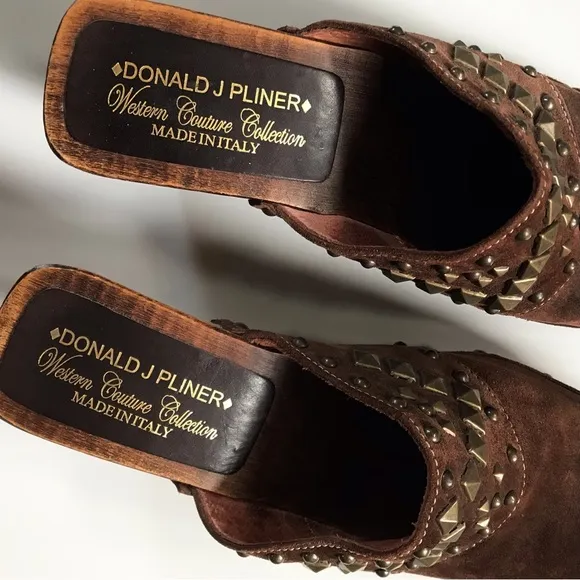 Donald J. Pliner • 8 • Western Couture Collection Suede Wooden Mule Clog