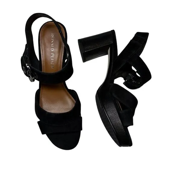 Donald J. Pliner Black Suede Kayta Platform Block High Heels Women's Size 8.5