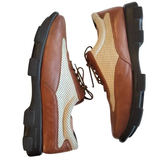 Donald J. Pliner Brown &amp; Beige Leather Perforated Oxfords Men’s 11 Made in Italy