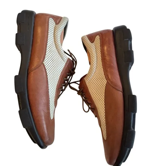 Donald J. Pliner Brown &amp; Beige Leather Perforated Oxfords Men’s 11 Made in Italy