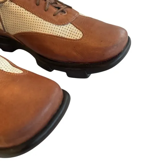 Donald J. Pliner Brown &amp; Beige Leather Perforated Oxfords Men’s 11 Made in Italy