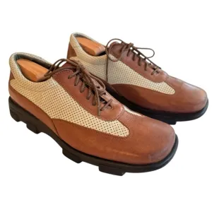 Donald J. Pliner Brown &amp; Beige Leather Perforated Oxfords Men’s 11 Made in Italy
