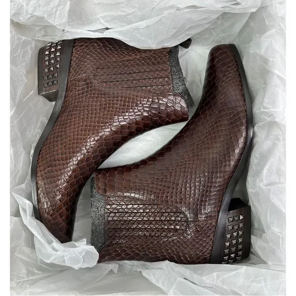 Donald J Pliner Milann Studded Heel Vintage Python Leather Booties - Size 7.5
