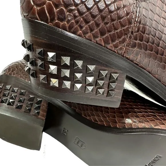 Donald J Pliner Milann Studded Heel Vintage Python Leather Booties - Size 7.5
