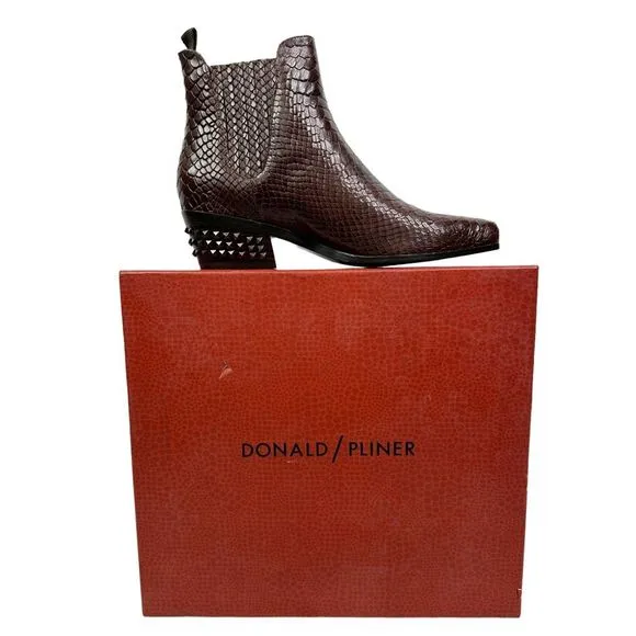 Donald J Pliner Milann Studded Heel Vintage Python Leather Booties - Size 7.5