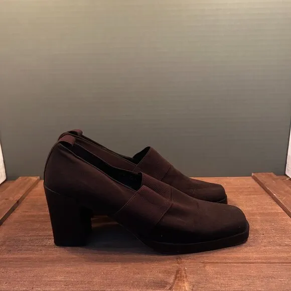 Donald J Pliner Womens Loafer Brown Fabric Block Heels Square Toe Slip On 7.5