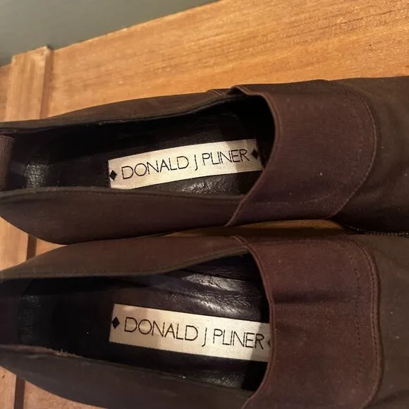Donald J Pliner Womens Loafer Brown Fabric Block Heels Square Toe Slip On 7.5