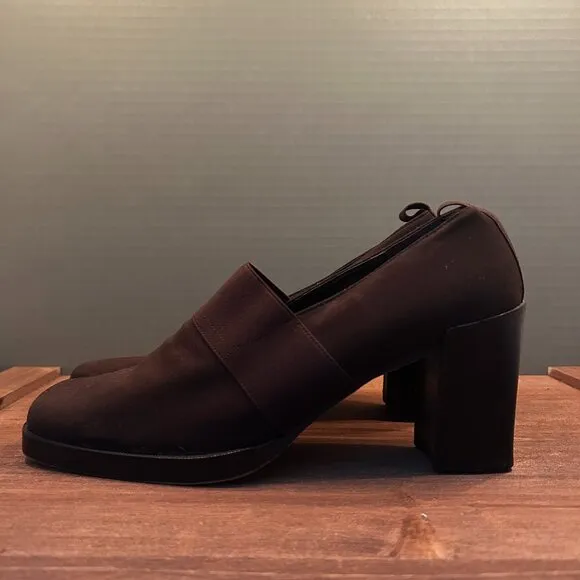 Donald J Pliner Womens Loafer Brown Fabric Block Heels Square Toe Slip On 7.5
