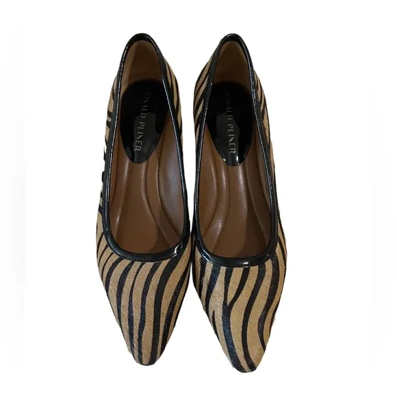 Donald Pliner Aston Zebra Print Calf Hair Leather Block Heels Pumps Women 7.5 M