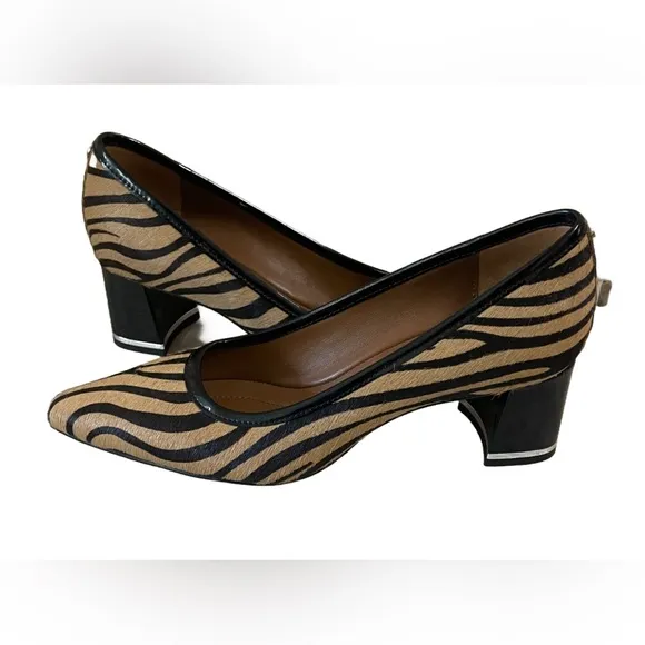Donald Pliner Aston Zebra Print Calf Hair Leather Block Heels Pumps Women 7.5 M