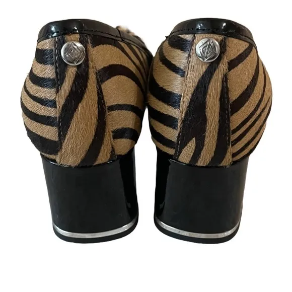 Donald Pliner Aston Zebra Print Calf Hair Leather Block Heels Pumps Women 7.5 M