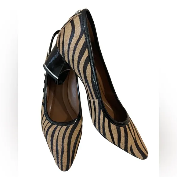 Donald Pliner Aston Zebra Print Calf Hair Leather Block Heels Pumps Women 7.5 M