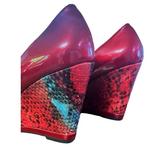Donald Pliner // Red Habiki Wedge Peep Toe Heels Size 8.5