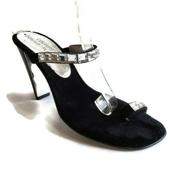 Donald Pliner Velvet Toe Ring Rhinestones Heels