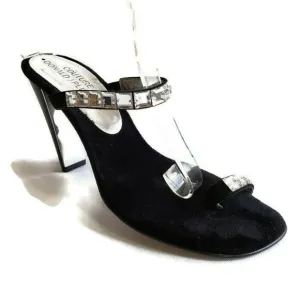 Donald Pliner Velvet Toe Ring Rhinestones Heels