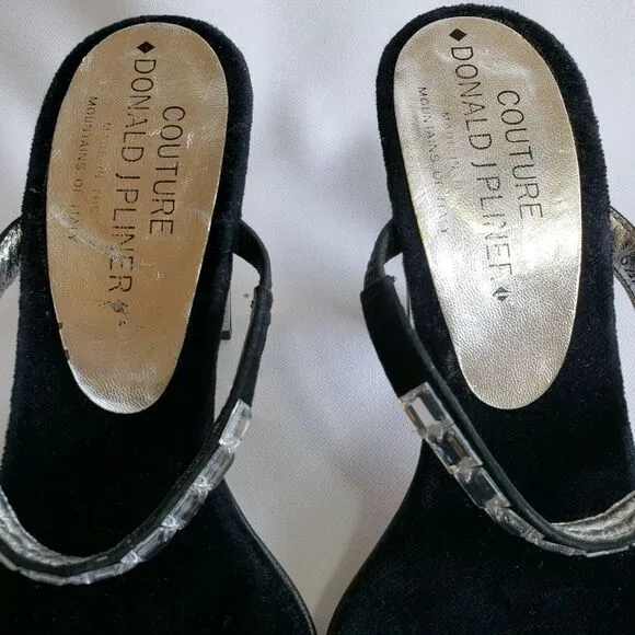 Donald Pliner Velvet Toe Ring Rhinestones Heels