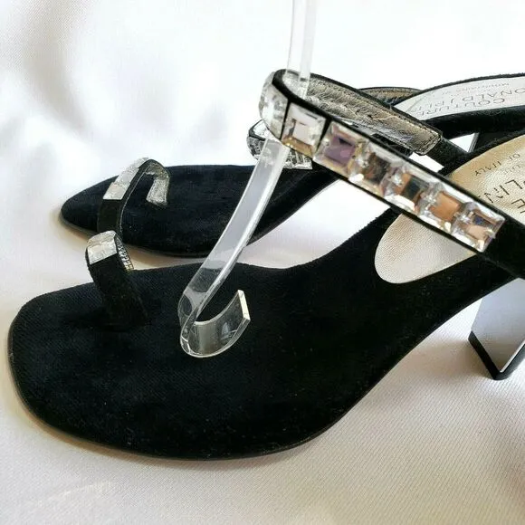 Donald Pliner Velvet Toe Ring Rhinestones Heels
