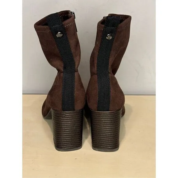 Donald Pliner Women's Cattie Block Heels Side Zip Ankle Bootie Brown Size 8.5