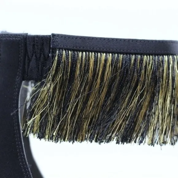 Donna Karan Val Black and Gold Fringe Heels. New with Box in sz 7.5