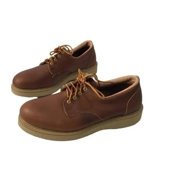 DOUBLE H Vintage Brown Leather Work Wedge Oxfords 8.5 EE