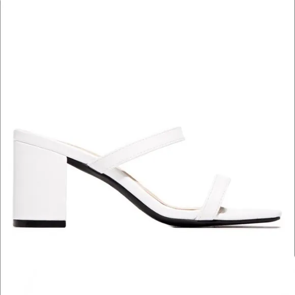 Double Strap Band Block Chunky Heels