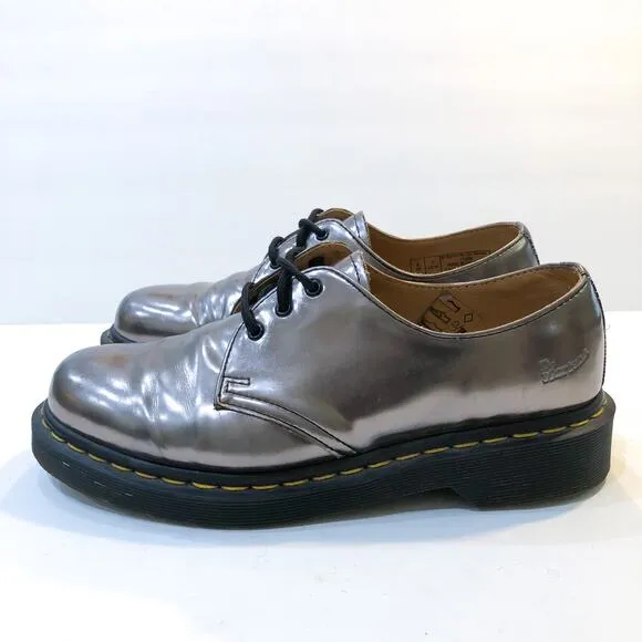 Dr. Martens 1461 Pewter Patent Leather Lace Up Oxfords