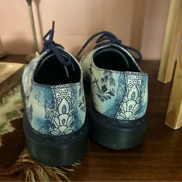 Dr. Martens 1461 Willow Cristal Leather Oxford Lace Up Shoes White Blue Size 7