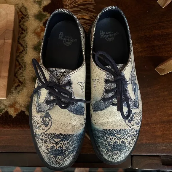 Dr. Martens 1461 Willow Cristal Leather Oxford Lace Up Shoes White Blue Size 7