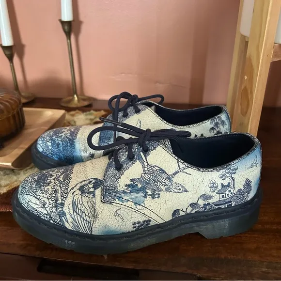 Dr. Martens 1461 Willow Cristal Leather Oxford Lace Up Shoes White Blue Size 7